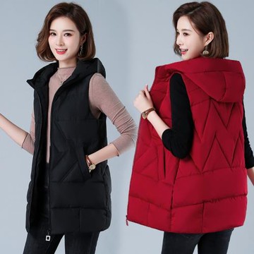 羽絨棉馬甲女中長款2023冬新款韓版坎肩外穿背心棉襖棉衣媽媽外套