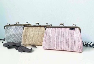 棉線方格錯織 口金包 手拿包 側背包 肩背包 隨身包 編織包