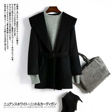 【巴黎精品】現貨+預購 真 100%羊毛大衣 毛呢外套-保暖中長版寬鬆繫帶連帽女外套4色p1ag63