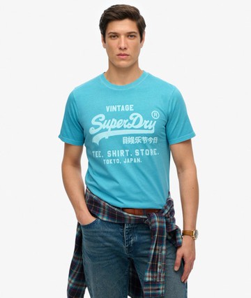Superdry Men's Vintage Logo Neon Relaxed T-shirt Blue Size: M