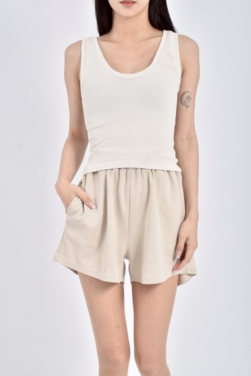 (S) 質感無袖短版背心白色上衣