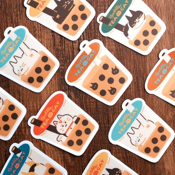 防水貼紙包 六入組 - 珍奶貓咪