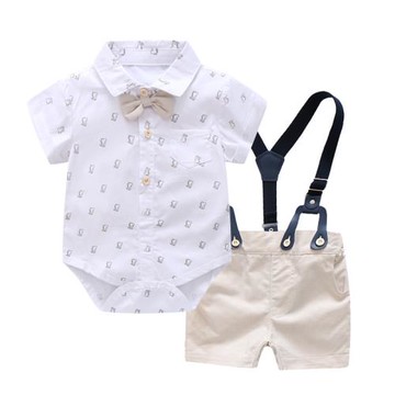 嬰兒夏季套裝周歲禮服男寶寶男童包屁衣新生兒衣服洋氣兩件套夏裝