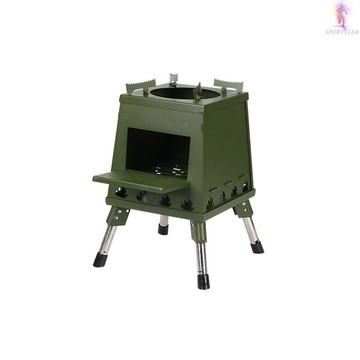 【易途】戶外便攜折疊取暖柴火爐野外露營帳篷爐自駕游不銹鋼野餐燒烤爐具小號碳鋼綠，適用於1-2人