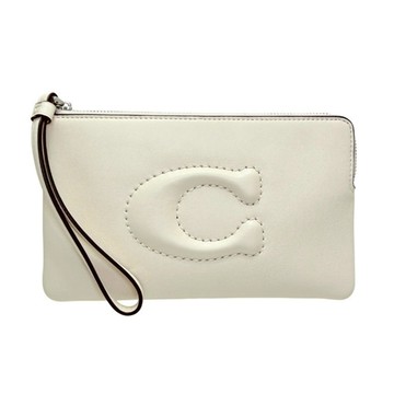 COACH - 縫線LOGO皮革手拿包 (白色)