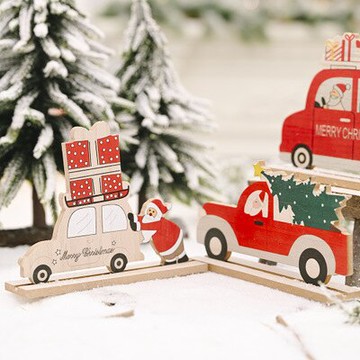 圣誕節裝飾品木制汽車擺件創意新品節慶用品小車櫥窗桌面圣誕擺件