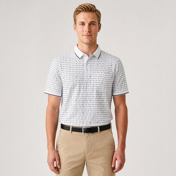 oillio 男POLO衫 短袖商務口袋POLO 冰涼透氣孔 滿版圖樣 小巴黎鐵塔 白色 26562760