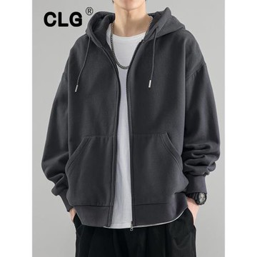 香港潮牌開衫衛衣男春秋冬新款夾克潮流連帽純色情侶上衣加絨外套