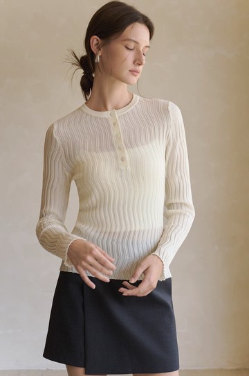 法式復古 / 肌理亨利圓領針織上衣 / 揚子精紡羊毛