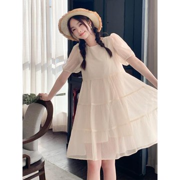 法式白色雪紡娃娃連衣裙女夏2025年新款初戀清純奶甜泡泡袖公主裙