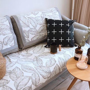 好物良品 家居雙面棉質提花防滑沙發墊組 - 漫葉灰 單人座組  靠背巾70 × 70cm + 坐墊巾90 × 90cm