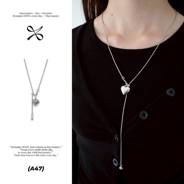 Day(namic) 設計款 A47 線條垂墜心形項鍊 可調節 甜酷 愛心項鍊 項鍊女 銀色項鍊 鎖骨鍊 長鍊