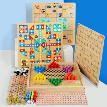 多合一跳棋飛行棋五子棋斗獸棋游戲多功能棋兒童學生益智木制玩具