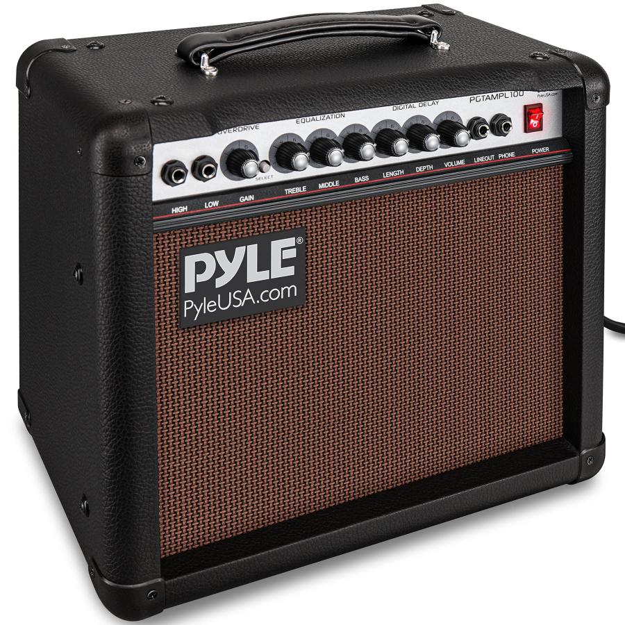 PyleUsa Portable Electric Guitar Amplifier, 30 Watt Power, Inch High-Definition Speaker, Bass, Dual Inputs, Overdrive, Digital Delay, Amp Control Vo