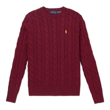 RALPH LAUREN POLO RL 熱銷刺繡小馬麻花毛衣-酒紅色