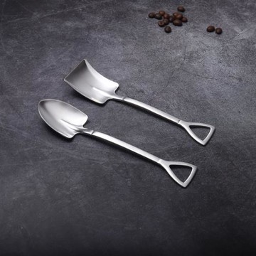 創意鐵鍬勺18-10勺方鏟勺不銹鋼甜品勺子西瓜勺日式復古可愛鏟勺