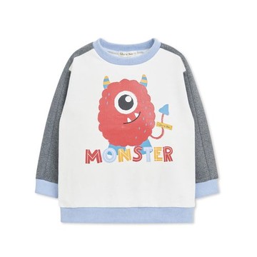 怪獸俱樂部撞色拼接長袖T恤