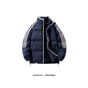 美式復古三條杠棉服男女冬季加厚oversize潮牌情侶面包服棉衣外套