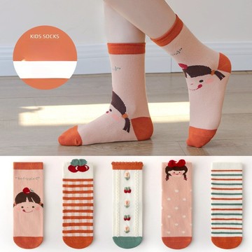 【5入一包】童襪 可愛襪子 小女孩襪 小花襪 櫻桃襪 麻花襪 兒童襪 女童襪 止滑襪 中筒襪 台灣出貨 台灣賣家