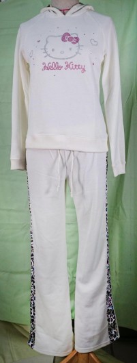 【震撼精品百貨】Hello Kitty 凱蒂貓~衣褲組_豹紋帽T_白
