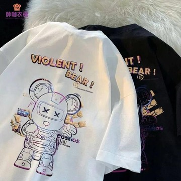 【現貨！ 機械熊印花】美式復古短袖 男生t恤 機械熊 印花t 加大碼寬鬆T恤 oversize短tee 男女生同款上衣