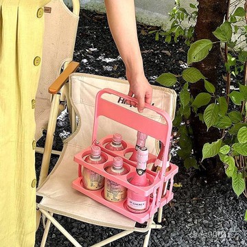 在地出貨🥇ins法式複古純色彩色飲料啤酒手提籃收納杯架手提折疊野餐籃 IUG9