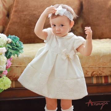 Annys安妮公主-蕾絲雕花秋冬款公主袖禮服(花童 婚禮 畢業)*7204米白
