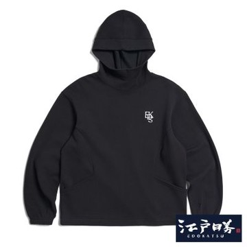 江戶勝 男裝 潮流系列 繡字口袋寬版連帽長袖T恤-黑色