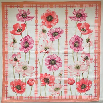 復古 BURBERRY 粉色碎花純棉手帕 方巾 頭巾 絲巾