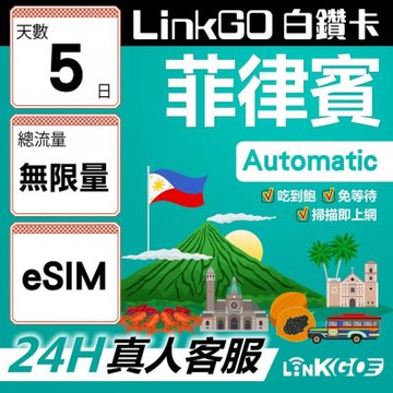 LINKGO白鑽卡 菲律賓 eSIM卡  5天上網卡 無限流量吃到飽 高速流量(菲律賓網卡 宿霧 巴拉望 馬尼拉)