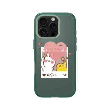 iPhone 16 Pro Clear 憂墨綠 - 懶散兔與啾先生 Lazy Rabbit and Mr.Chu - Send heart