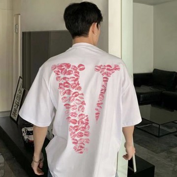 VLONE CRAZY紅唇大V小眾潮牌美式夏季寬松男士半袖男生短袖T恤