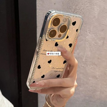 可開發票☆【臺灣精品】💕韓風愛心適用蘋果16promax手機殼iPhone15鑲鑽14全包13小衆12女11
