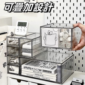 【台灣現貨】透明收納盒 桌上收納 抽屜式收納盒 壓克力文具雜物盒 辦公桌化妝品面膜置物架 透明櫃子 壓克力收納盒 收納