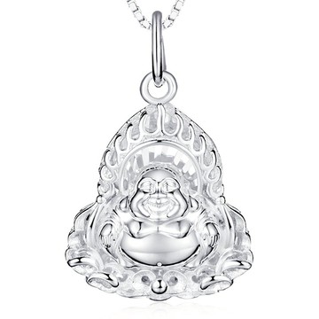 本命佛銀項鏈女999純銀笑臉彌勒佛吊墜佛牌掛墜寶寶滿月周歲禮物