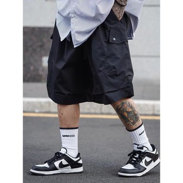 大碼300斤褶皺薄款速干大口袋工裝短褲男夏季日系復古寬松五分褲