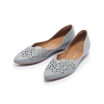 小時光  鏤空雕花真皮內增高平底鞋 灰 (501287)