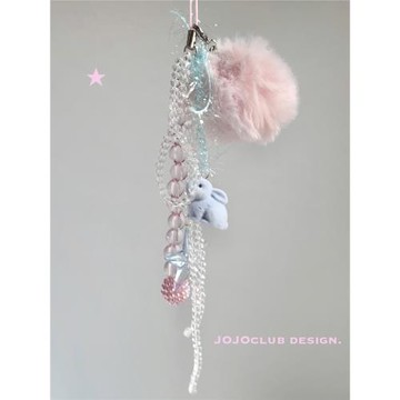 JOJOclub-原創y2k超米米甜系馬卡龍色串珠編繩可愛兔子手機鏈