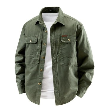 經典工裝長袖襯衫春秋季男士休閑百搭工裝水洗襯衣純棉寸衣可團購鑫弘-衣錦男裝