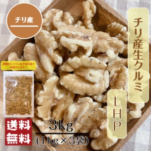 チリ産 生 クルミ LHP 3kg (1kg×3袋) 宅配便 送料無料 無塩 無油 無添加 ※出荷納期案内画像を必ずご確認ください