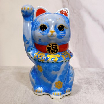 【碧彩盈福】日本清水燒招財貓 | 花結晶 青 億万両