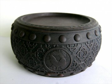 7117 - 【我愛中華筆莊】15cm 生肖鼓硯-雞 石雕硯台／水盂筆洗 ◆肇慶端硯名硯 T1210