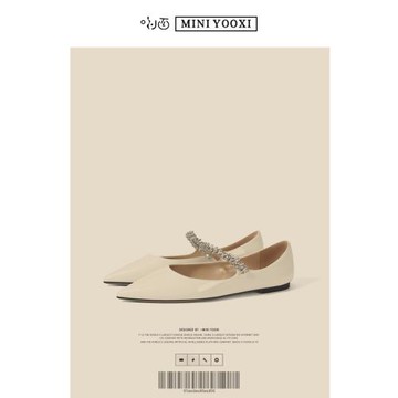 2025年春夏新款尖頭瑪麗珍女鞋淺口水鉆仙女風涼鞋平底法式單鞋女