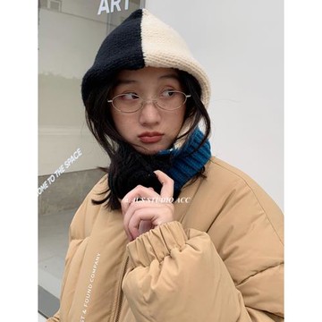 秋冬新款拼色針織巴拉克拉法帽女帽子圍脖一體情侶保暖護耳針織帽