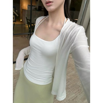 Muun Studio白色針織防曬開衫女夏季薄款外搭披肩短款外套