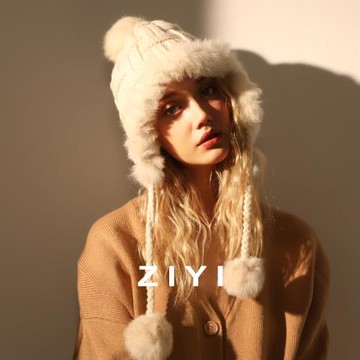 ziyi帽子女冬針織保暖雷鋒帽韓版加絨加厚護耳毛球滑雪東北毛線帽