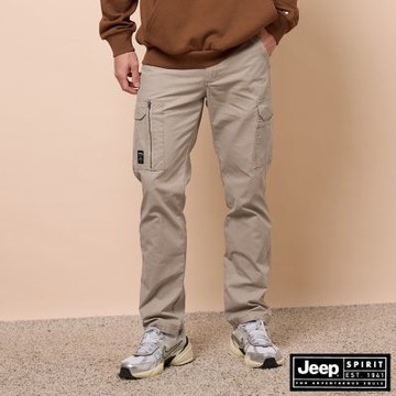 JEEP 男裝 棉質工裝長褲-卡其色