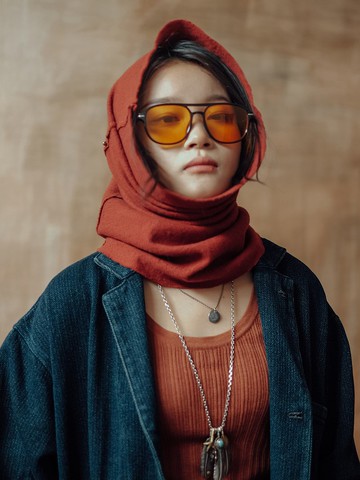 磚紅色 53%羊毛+47%棉 蘇格蘭羊毛刺子繡手工 純色羊毛圍脖