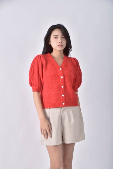 (S) jnfr排扣短袖紅色毛衣