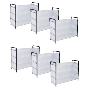 居家達人 簡易DIY收納防塵鞋架 4層 加長款  6個  透明白